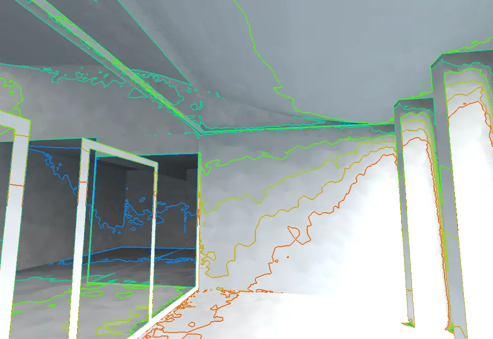 Daylight factor distribution from a building daylight simulation study